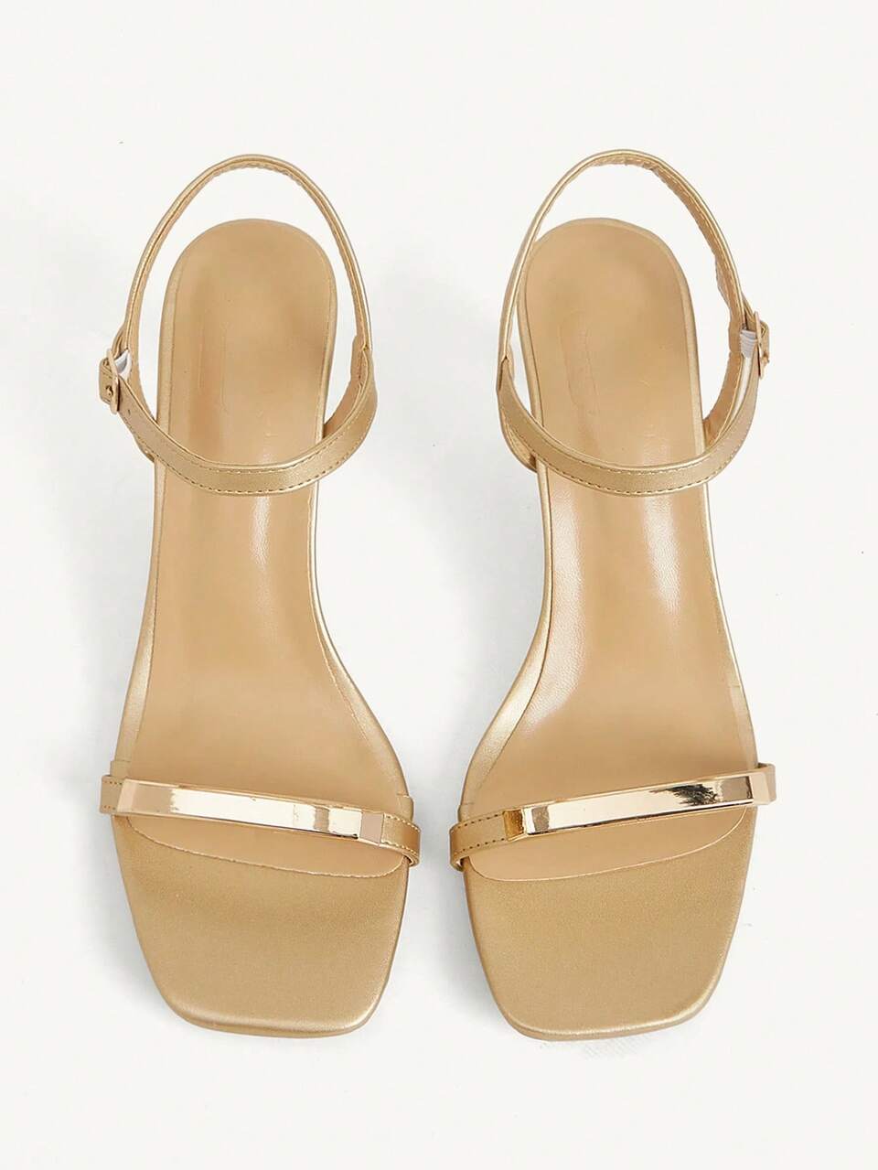 CUCCOO CHICEST Women's Shoes Summer New Metal Strap Square Open-Toed Square Toe Stiletto Fashion Commuter Gold PU Leather High Heels Sandals Dating