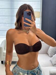 Women's Leopard Print Lace Front Closure Bandeau Bra - Brown - View 5