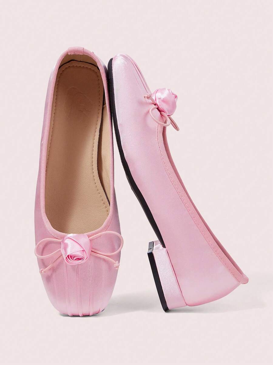 CUCCOO DOLLMOD Women Shoes Bow Buckle Square Toe Comfortable Sweet Satin Light Pink Shoes Daily Commuter - Pink - View 1