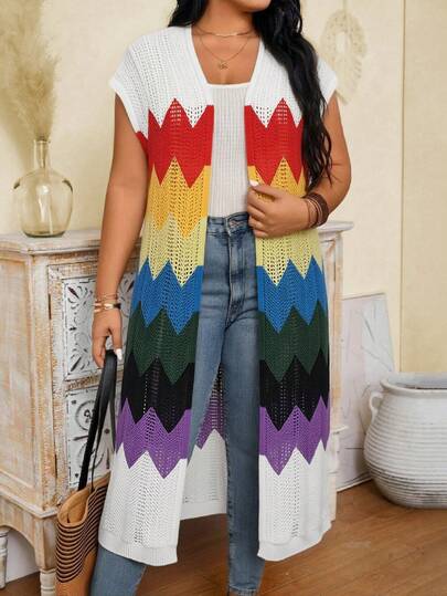 Weeklong Áo khoác cardigan nữ cỡ lớn phối nhiều mảnh, kiểu dáng thường ngày, đa năng, thích hợp mặc hàng ngày.