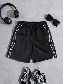 Sport MetroGents 男士對比色條紋運動短褲，健身房 - 黑色 - 查看 1