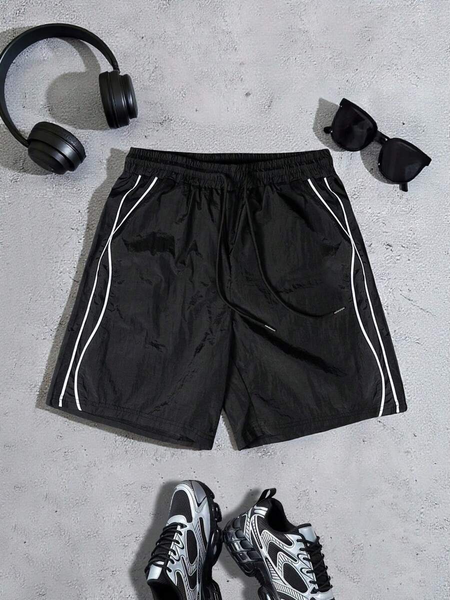 Sport MetroGents 男士對比色條紋運動短褲，健身房 - 黑色 - 查看 1