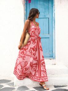 Vivid Eden Vestido Casual de Verão Feminino com Estampa Completa e Decote Halter Sem Costas - Rosa chiclete - Visão 7