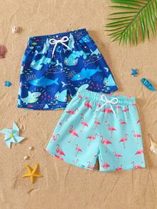 Baby Boy Summer Outdoor Beach Flamingo & Marine Life Print Shorts - Multicolor - View 6