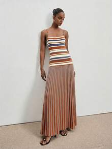 女士条纹串珠吊带针织连衣裙 - 深灰色 - 查看 5