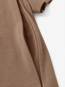 SHEIN Maternity Round Neck Letter Print Pleated Casual Versatile Daily Wear Short Sleeve T-Shirt - Coffee Brown - View 5