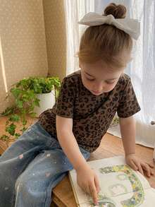 Dazy Kids Toddler Girls' Street Casual Leopard Print Round Neck Short Sleeve Top - Coffee Brown - View 2