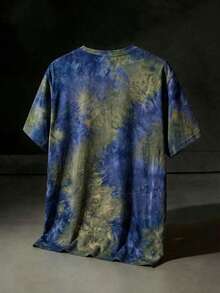 NEON BLANC T-shirt à manches courtes en tricot décontracté à imprimé tie-dye pour hommes - Bleu marine - Voir 2