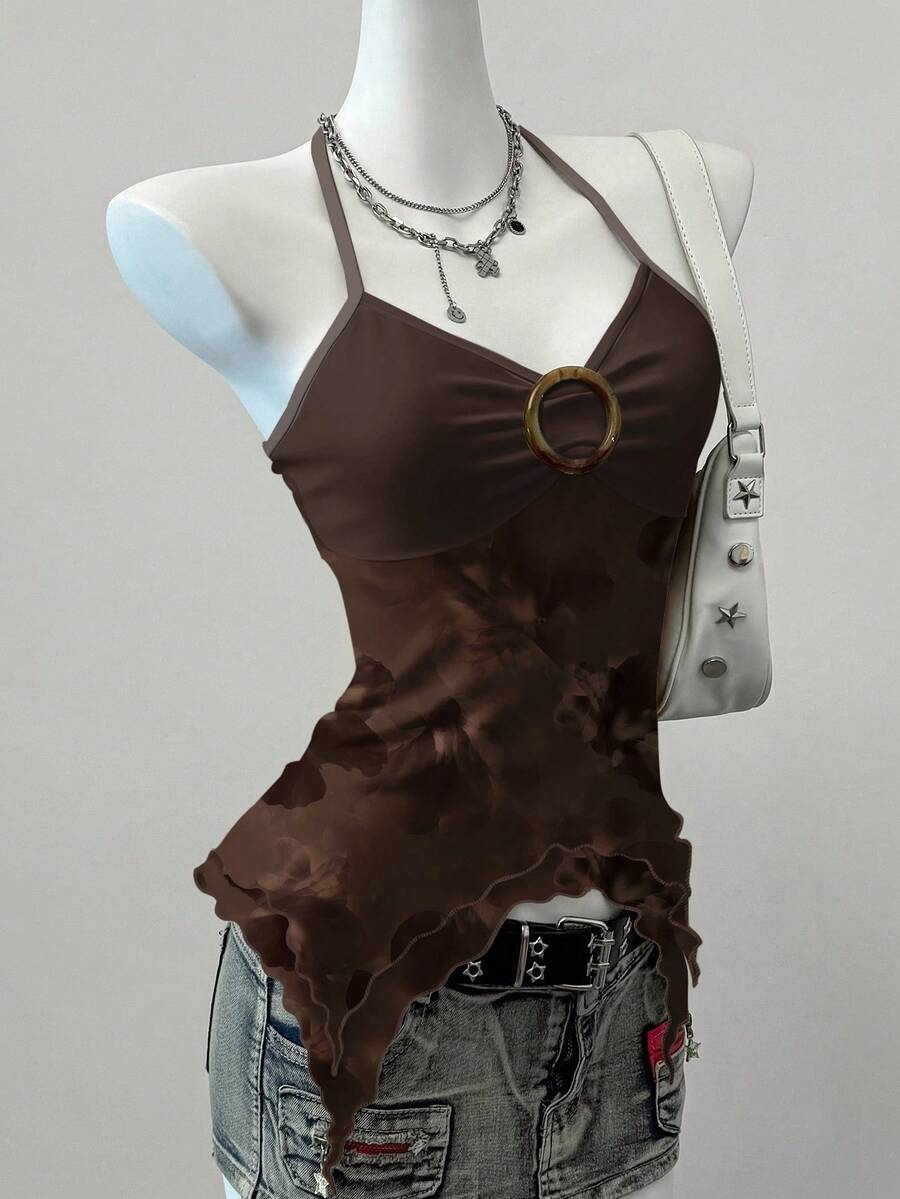 Attitoon 女士金属花卉印花系领休闲百搭衬衫，适合约会和外出穿着 - 彩色 - 查看 1