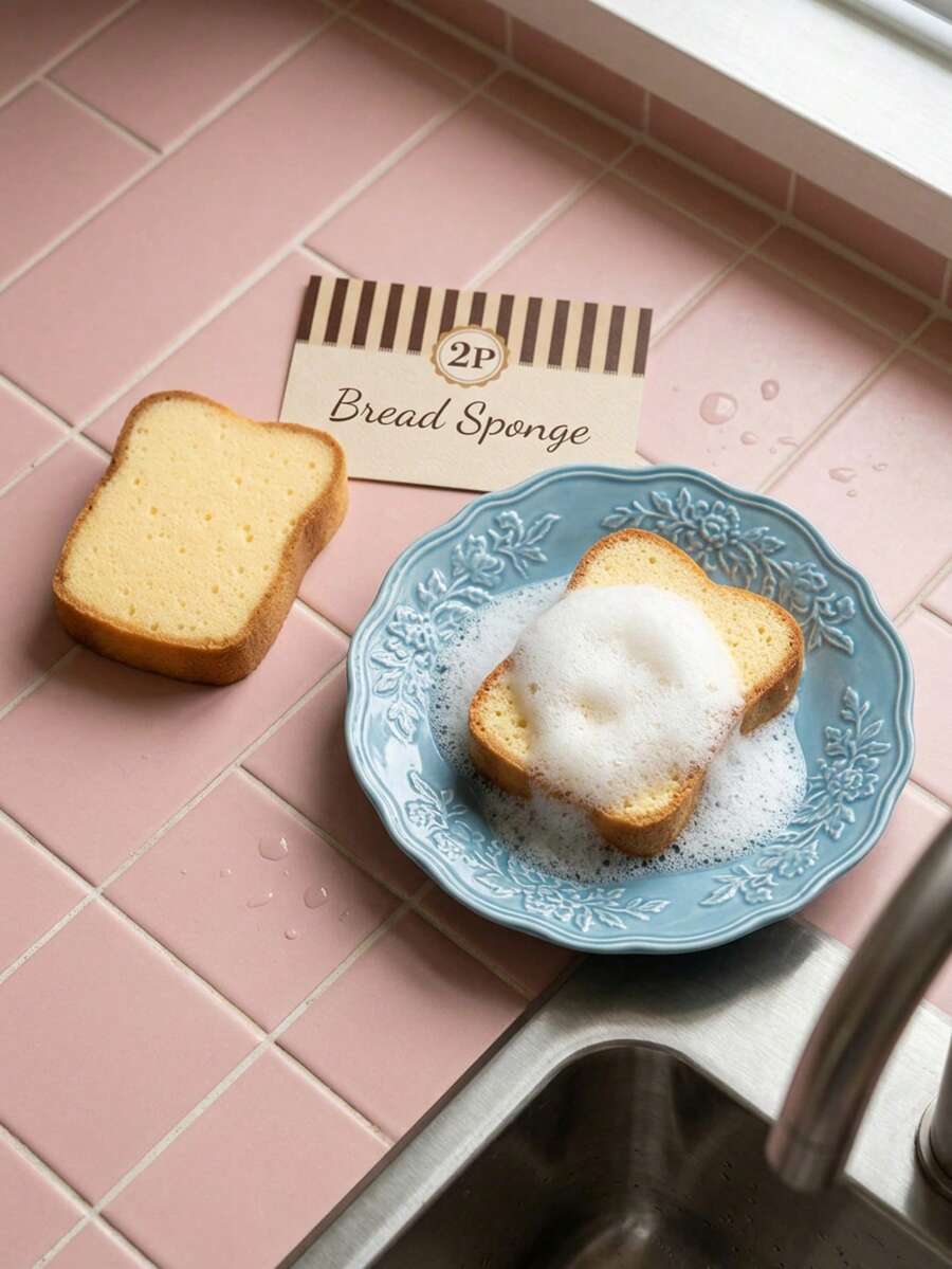 Joivida Bộ 2/4/8 miếng bọt biển rửa chén hình bánh mì nướng dễ thương, khăn lau nhà bếp kiểu Nhật, miếng bọt biển cọ rửa gia dụng - Nhiều màu - Xem 1
