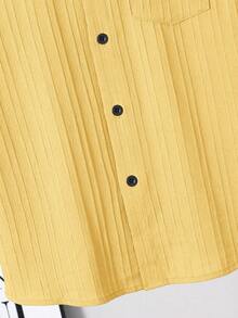 SHEIN 男童纯色短袖单排扣口袋梭织衬衫 - 黃色 - 查看 4