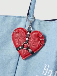 ROMWE 1Pc Red Punk Goth Style Love Rivet Ring Buckle Seal Heart Lock Belt Design Multi-Functional Accessory Buckle, Keychain, Bag Pendant Buckle Can Be Hung On Bags, Pants, Suitable For Daily, Shopping, Dating And Other Matching Items - Red - View 2