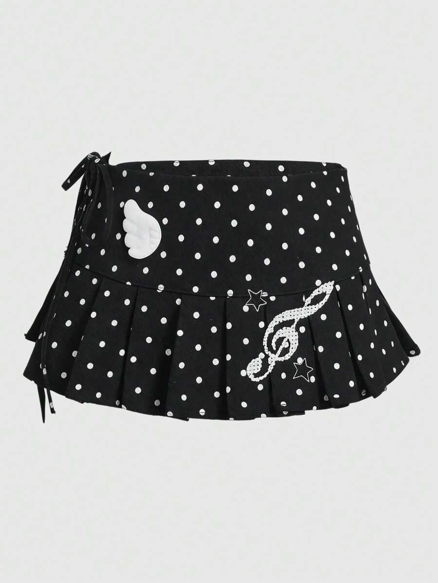 ROMWE Anime 1 chiếc phụ kiện thắt eo kiểu Y2K Baddie Kawaii Sweet Retro Plaid Polka Dot Wing Note sản xuất hàng loạt, thích hợp cho sinh viên, mua sắm, hòa nhạc, v.v. - Màu đen carbon - Xem 1