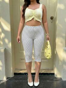 GalTyme Plus Size White Polka Dot Slit Fitted Casual Leggings,For Daily Commute,Date, Commute, Party,Fall /Autumn/Winter/Summer,Christmas,New Year,Thanksgiving,Party,Wedding,Beach,Graduati,Chic,Sports,Casual,Going Out,Date,Appointment,Commute,Shining,Valentine's Day,Vacation,Casual,Y2k,Going Out,Graduation - White - View 8