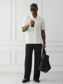 HUEFORM 男士休闲纹理短袖单排扣衬衫 - 白色 - 查看 2