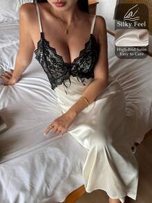 DAZY Lace Patchwork Sleeveless Maxi Slip Dress, Women Summer Nightgown - White - View 6