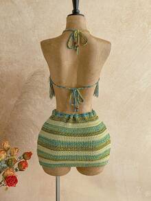 Soleia 女士度假风流苏下摆露背针织上衣和针织迷你裙两件套 - 彩色 - 查看 2