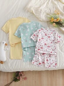 Bộ đồ ngủ 6 món cho bé gái, in hình động vật hoạt hình dễ thương, áo tay ngắn và quần short. - Nhiều màu - Xem 2