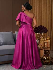 SHEIN Lunessa Váy midi chữ A thắt eo sang trọng, mềm mại, óng ánh, dự tiệc/dịp đặc biệt dành cho nữ - Màu đỏ tím - Xem 2