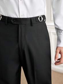 男士复古三件套西装，修身尖领外套、马甲、裤子，适合婚礼、派对、正式场合（外套+马甲+裤子）（XS-3XL） - 黑色 - 查看 4