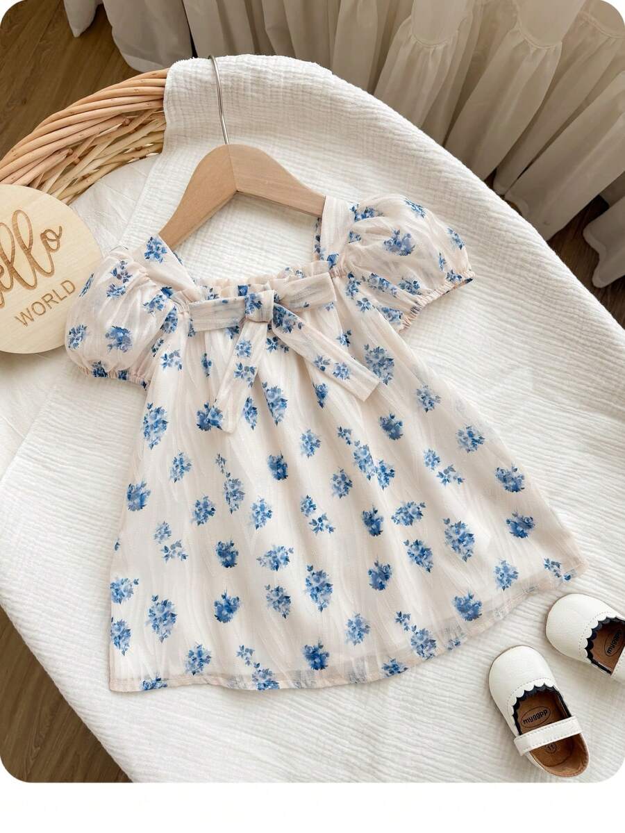 Đầm ngắn tay kẻ caro dễ thương cho bé gái, dáng rộng, thích hợp cho kỳ nghỉ hè. - trắng - Xem 1