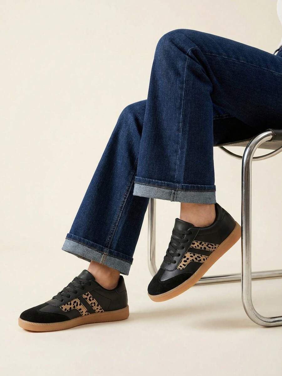 Tenis casuales negros con leopardo - Negro - Ver 1