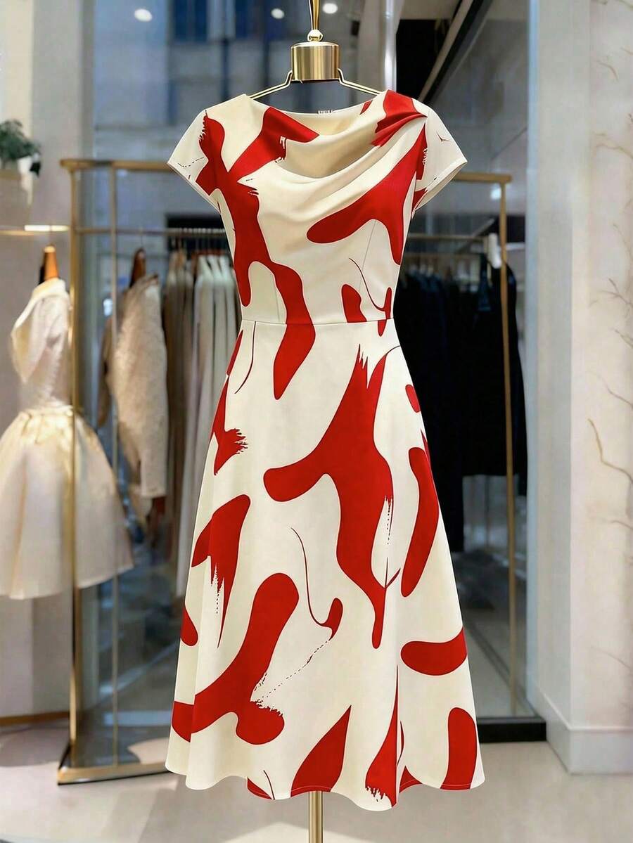 SHEIN Franclia Falda plisada de línea A con estampado casual elegante para mujer - Multicolor - Ver 1