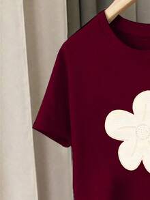 Set de 2 piezas de camiseta de manga corta con cuello redondo y estampado floral y shorts para adolescentes, moda versátil básica y cómoda para uso diario, adecuado para primavera, verano, otoño e invierno - Multicolor - Ver 5