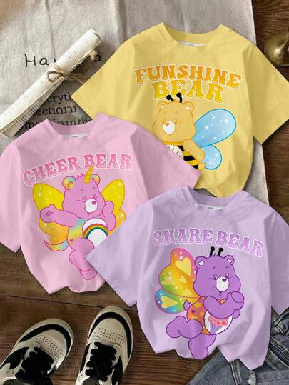 SHEIN X Care Bears 女童夏季休闲小熊印花T恤