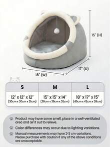 Hollypet 3 Sizes Gray Cute Cave Cat Bed With Ear Design - Soft & Cozy Indoor Cat House, Warm & Breathable For All Seasons, Comes With Hanging Ball, Suitable For Small, Medium And Large Cats - Grey - View 2