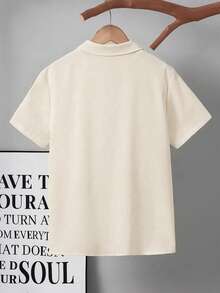 SHEIN Boys' Casual Comfortable Contrast Color Short Sleeve Shirt - Apricot - View 2