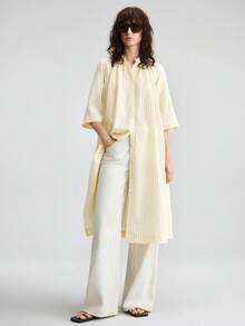 Ontre Blusa aderente in misto lyocell, morbida e confortevole, con maniche a 3/4, collo alla coreana, apertura frontale, design con spacchi laterali, adatta per vacanze, spiaggia, stile boho, festival di musica country, stile western, casual chic, vibrazioni vintage soft, abbigliamento da crociera, lusso minimalista, versatile per ufficio, pendolarismo, moda aeroportuale di alta qualità - Multicolore - Visualizzare 5