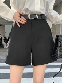 DAZY Women's Solid Color Front Button Pocket Simple Casual Shorts, Everyday Wear School - Black - View 11