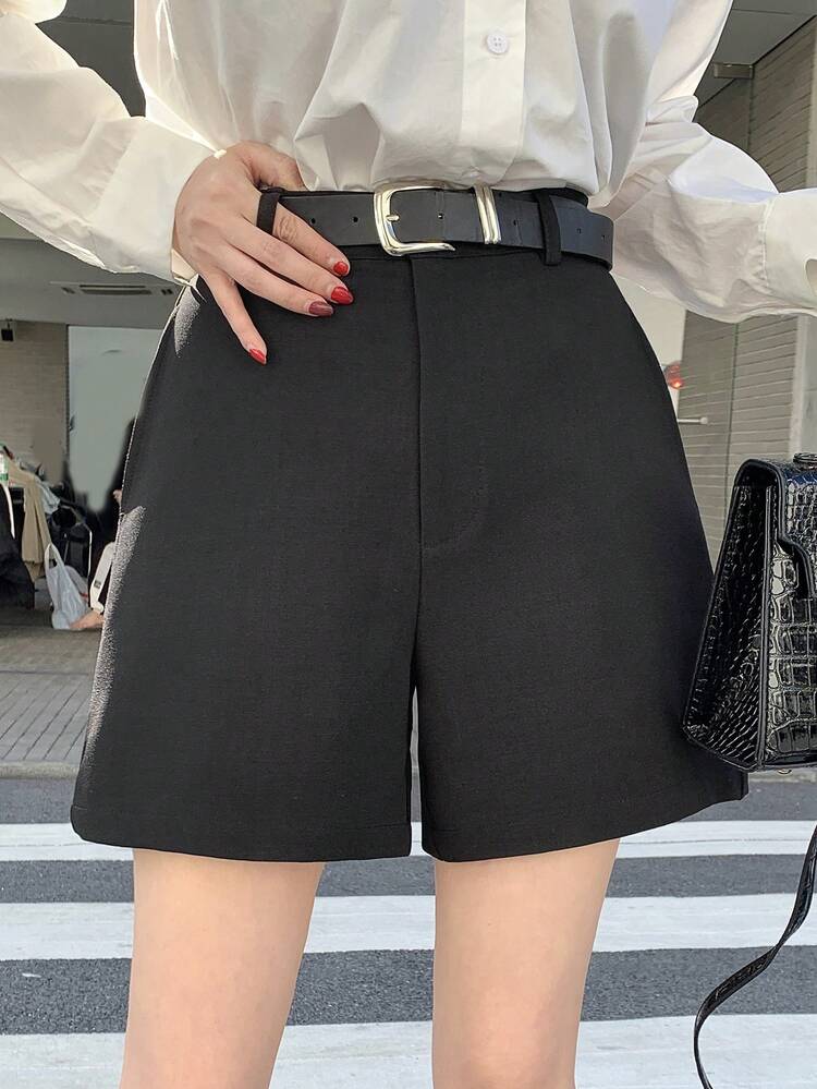 Women's Solid Color Casual Loose Shorts With Side Pockets, Korean Style, Versatile, Summer