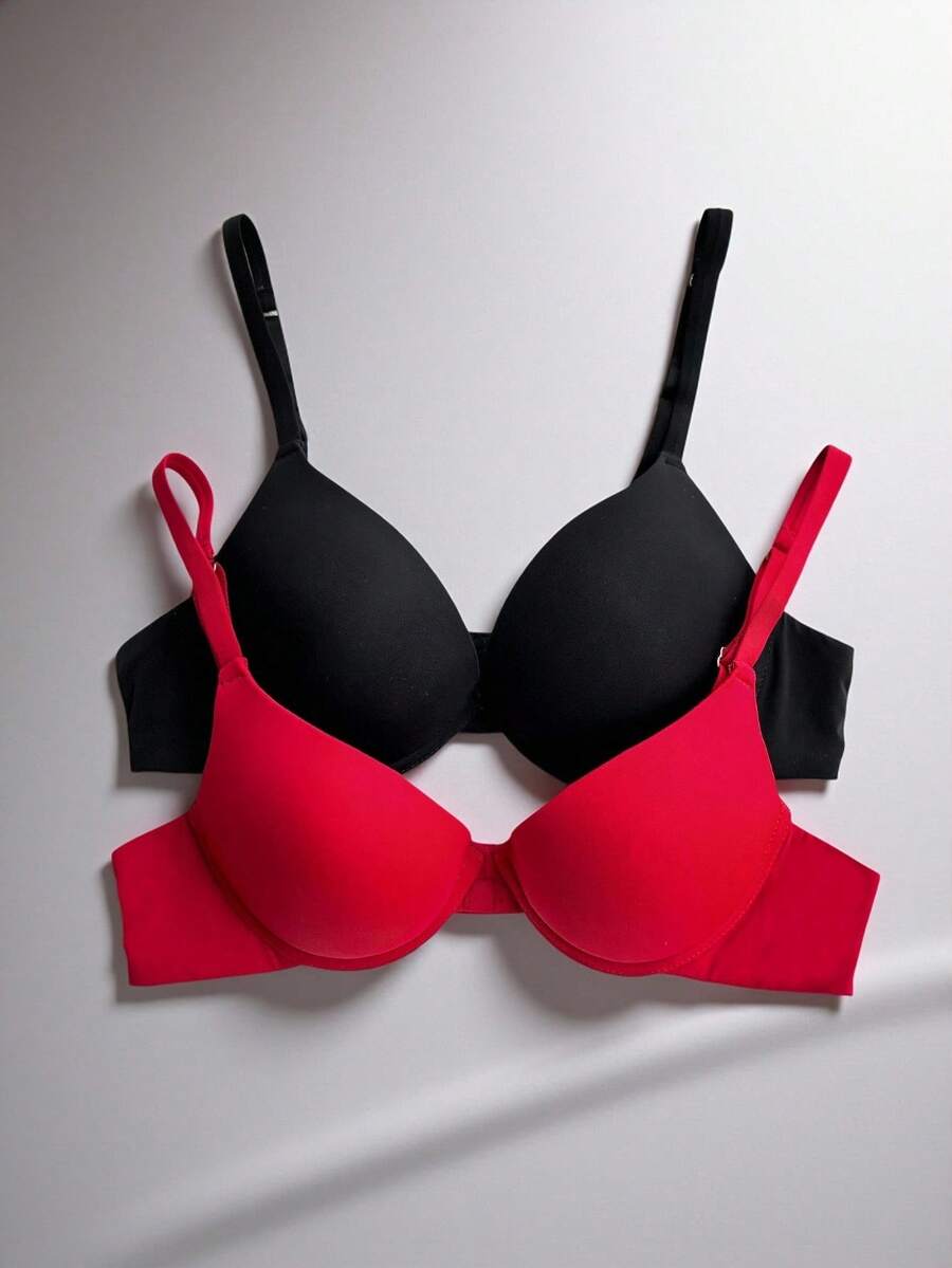 EmpressEnvy Set de 2 sujetadores con aros de unicolor simple y push up - Multicolor - Ver 1