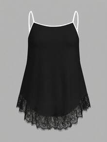 SHEIN EZwear 两件套加大码女式休闲度假黑白撞色包边吊带背心，适合夏季、海滩、音乐节等场合。 - 黑與白 - 查看 5