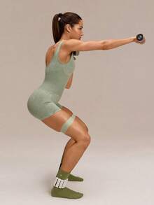 4.3" Ultrafine Soft Seamless Own Every Move Ribbed Waist Removable Cups U-Back Short Bodysuit Medium Impact Training Running Workout Gym Wear - Green - View 9