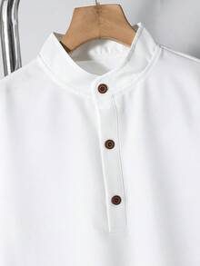 Vacaura 两件套男童夏季立领休闲百搭衬衫+纯色简约口袋裤套装，适合日常穿着及户外活动 - 藍色 - 查看 3