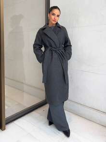 Marta Soriano 女士时尚通勤大衣，配腰带，秋冬款 - 灰色 - 查看 1