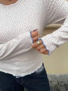 Dazy Plus Brown Round Neck Fitted Long Sleeve T-Shirt With Floral Patchwork And Contrast Color Gym Autumn - White - View 2