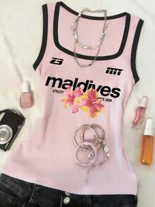 Glimmora Women's Letter Print Contrast Trim Camisole - Multicolor - View 3