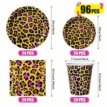 Bộ đồ dùng tiệc dùng một lần màu hồng nâu in họa tiết da báo gồm đĩa, khăn ăn và cốc, phục vụ 24 người, thích hợp cho sinh nhật, đám cưới, tiệc theo chủ đề, dã ngoại gia đình. - Xem 7