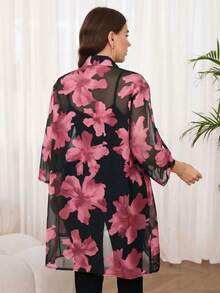 SHEIN Clasi 大码女式花卉印花荷叶边袖单排扣宽松长衬衫 - 彩色 - 查看 2