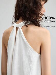 Ontre 优雅V领象牙白中长连衣裙，别致浪漫的法式风格，采用奢华面料，适合商务、休闲、办公、婚礼宾客、夏季、度假、通勤等多种场合。 - 白色 - 查看 4