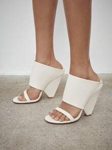 SHUZIA Giày sandal cao gót mũi tròn màu trắng ngà thanh lịch dành cho nữ, thoải mái, thích hợp cho mùa xuân hè, đi nghỉ mát. - trắng - Xem 2