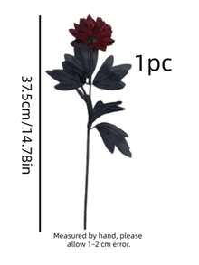 1支勃艮第红大丽花仿真花茎人造丝大丽花花束长茎花，适用于万圣节、丰收节、DIY哥特式新娘婚礼、新娘捧花、丰收节餐桌摆饰、家居维多利亚风格派对装饰、家居装饰、万圣节装饰、房间装饰 - 酒紅色 - 查看 6