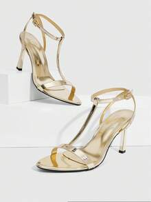 CUCCOO SZL Women's Pointed Toe Buckle Design Fashion Daily Wear High Heel Sandals - Gold - View 1