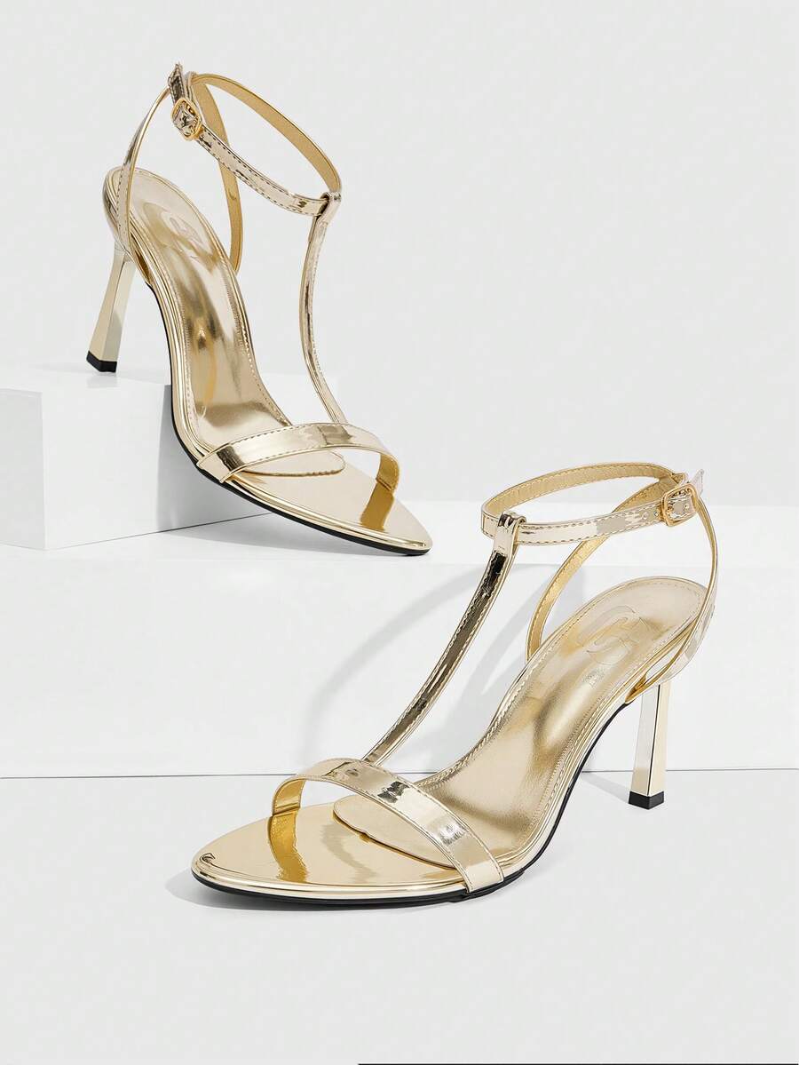 CUCCOO SZL Women's Pointed Toe Buckle Design Fashion Daily Wear High Heel Sandals - Gold - View 1