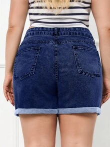 EURMUSE Mini Short Heavy Destroy With Fold Up Detail - Medium Wash - View 2