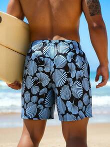 Surfspeed Men's All-Over Print Slant Pocket Drawstring Waist Casual Vacation Beach Shorts - Black - View 2